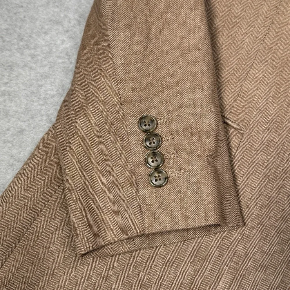 Stafford Signature Classic Brown Herringbone Linen Cotton Sport Coat Men's 44 S